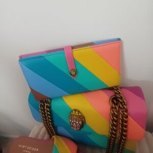 Kurt Geiger Multicolor Striped Women's Bag Wallet Sandals Sz 8 Authentic Mint